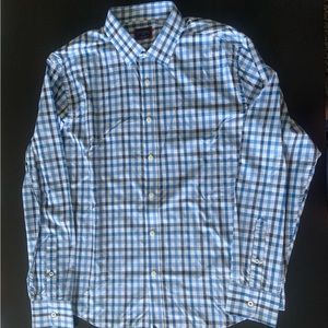 Navy and light blue gingham men’s dress shirt